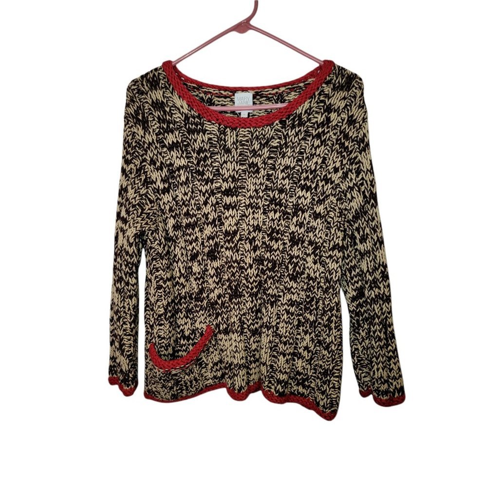 Mary Jane Marcasiano Medium Women's Sweater Brown Chunky Knit Retro Boho